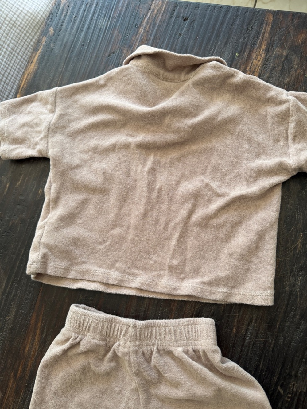 Zara cosy Terry Polo Top & Shorts Set - Taupe - Picture 7 of 10